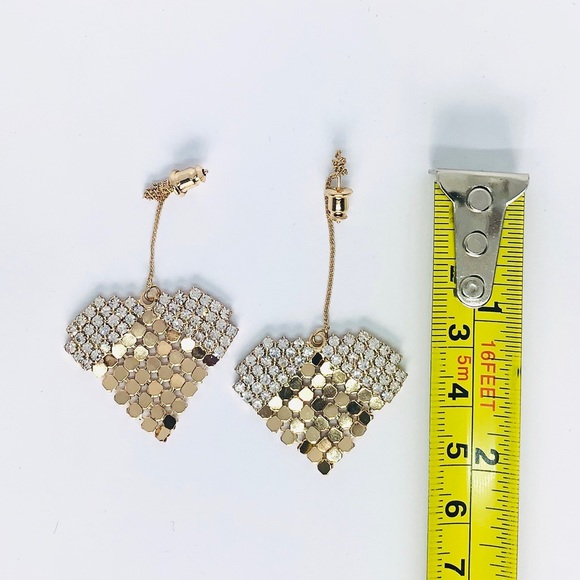 ❤️HP❤️New! Rhinestones Heart Chain Drop Earrings - Picture 3 of 3